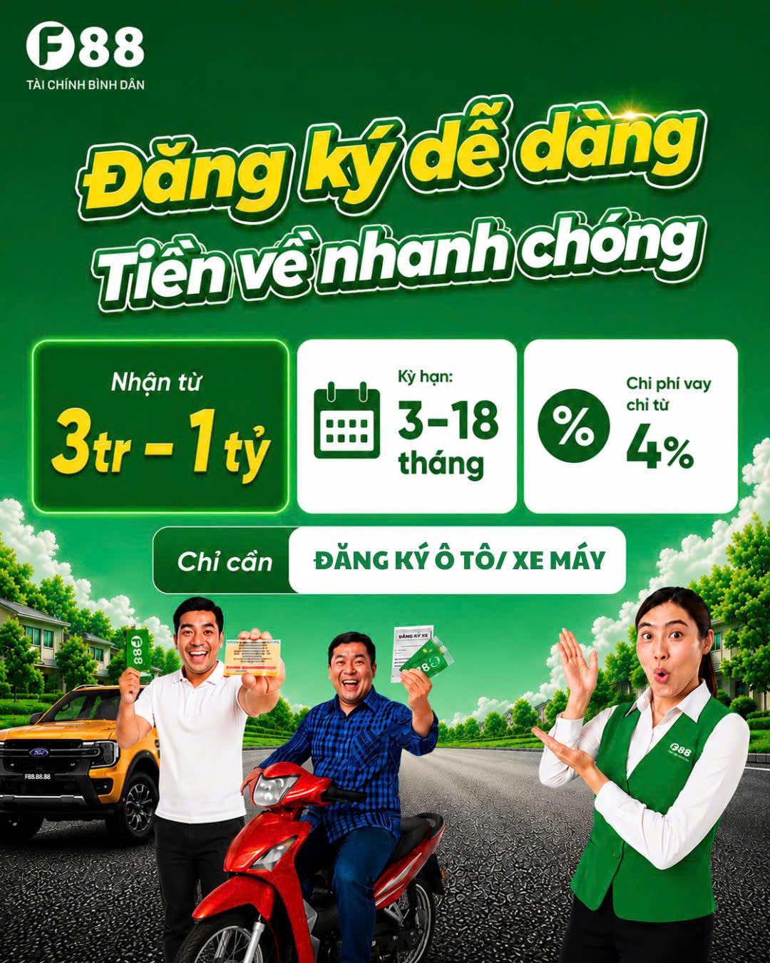 VIETNAMOBILE HỢP TÁC F88 - VAY SIÊU NHANH VỚI ĐĂNG KÝ XE CHÍNH CHỦ