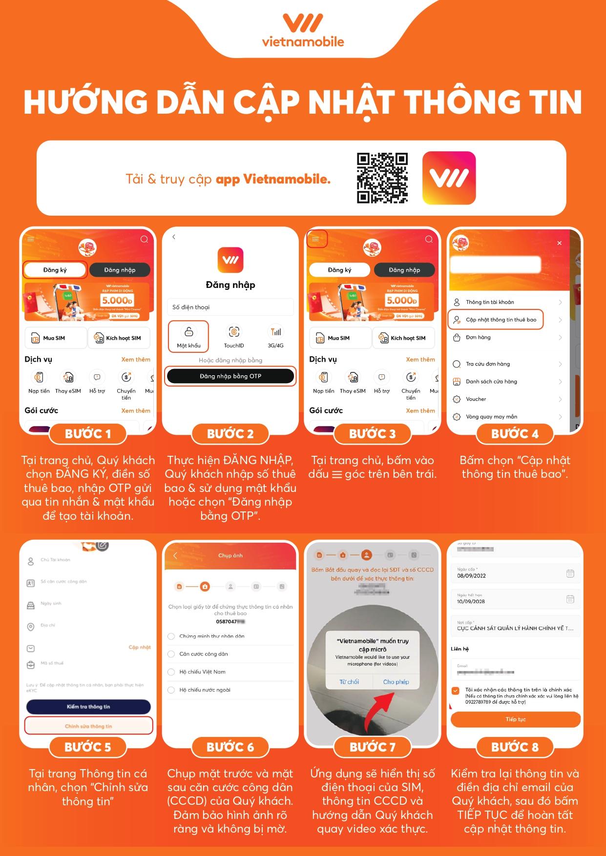 Hướng dẫn cập nhật thông tin thuê bao Vietnamobile trên app